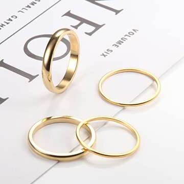 THUNARAZ 14K Gold Filled Rings Stacking Rings for Women Stackable Thin Gold Ring Plain Pinky Thumb Midi Statement Band Ring Comfort Fit 4Pcs 1mm 2mm 3mm 5mm