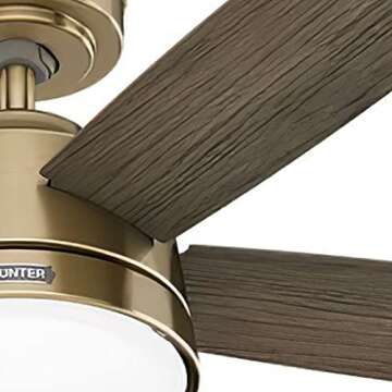 Hunter Fan 52 Inch Casual Burnished Brass Finish Indoor Ceiling Fan with LED Light Kit and Remote Control (Renewed)