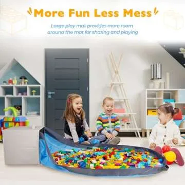 SAM AND MABEL Toy Storage Organizer with Play Mat for Kids – 13"x13"x13" Stackable and Foldable Cubby Box Nursery Organizers, Storage Bins with Lid for Playroom (Cream Bamboo)