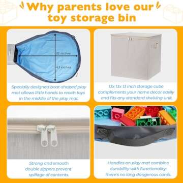 SAM AND MABEL Toy Storage Organizer with Play Mat for Kids – 13"x13"x13" Stackable and Foldable Cubby Box Nursery Organizers, Storage Bins with Lid for Playroom (Cream Bamboo)