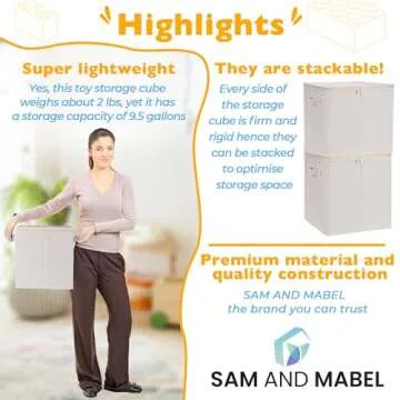 SAM AND MABEL Toy Storage Organizer with Play Mat for Kids – 13"x13"x13" Stackable and Foldable Cubby Box Nursery Organizers, Storage Bins with Lid for Playroom (Cream Bamboo)