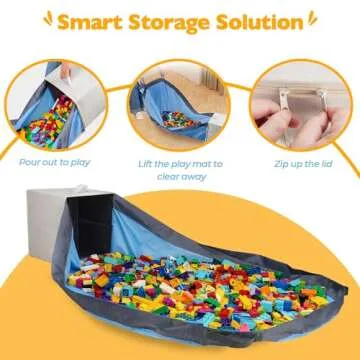 SAM AND MABEL Toy Storage Organizer with Play Mat for Kids – 13"x13"x13" Stackable and Foldable Cubby Box Nursery Organizers, Storage Bins with Lid for Playroom (Cream Bamboo)