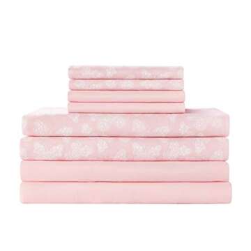 Mytex Home Fashions Parisian Petals Girls Bedding 8-Piece Comforter Set with 2 Sheet Sets Included, Flowers, Butterflies, Paris Theme, Extra Soft, Pink, Purple and Aqua, Twin