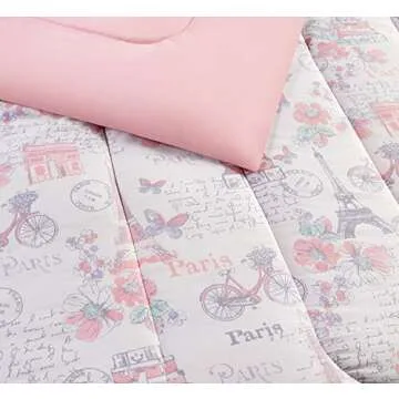 Mytex Home Fashions Parisian Petals Girls Bedding 8-Piece Comforter Set with 2 Sheet Sets Included, Flowers, Butterflies, Paris Theme, Extra Soft, Pink, Purple and Aqua, Twin