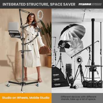 TARION 61"/155cm Live Streaming Stand with Wheels - 5-in-1 Equipment Kit
