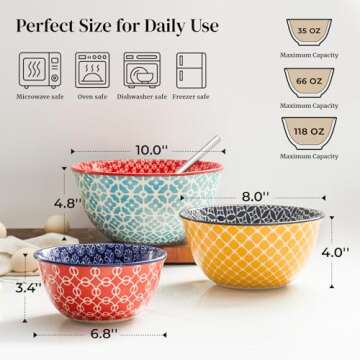 DOWAN Mixing Bowls, Ceramic Mixing Bowls for Kitchen, Colorful Vibrant Nesting Bowls for Cooking, Ba...