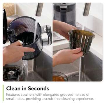 Hurom H-200 Electronic Slow Juicer Machine (Silver) - Self Feeding w Big Mouth Hopper to Fit Whole Fruits & Vegetables - Healthy Living - Easy Rinse Clean No Scrub BPA Free Easy Assembly