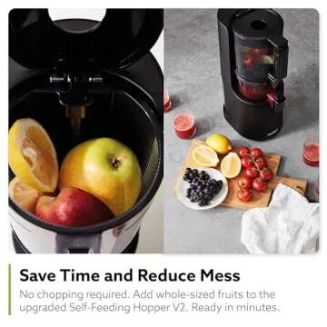 Hurom H-200 Electronic Slow Juicer Machine (Silver) - Self Feeding w Big Mouth Hopper to Fit Whole Fruits & Vegetables - Healthy Living - Easy Rinse Clean No Scrub BPA Free Easy Assembly