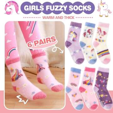Toddler Kids Girls Fuzzy Socks Non Slip Grips Slipper Socks Anti Skid Crew Child Cute Animal Cartoon...