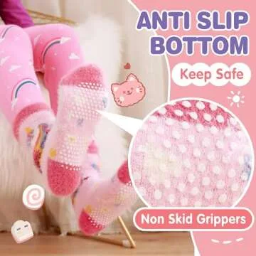 Toddler Kids Girls Fuzzy Socks Non Slip Grips Slipper Socks Anti Skid Crew Child Cute Animal Cartoon Fashion Unicorn Socks 6 Pairs Girls Gifts Stocking Stuffers(Unicorn,4-7 Years)