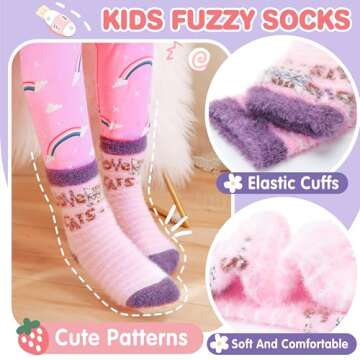 Toddler Kids Girls Fuzzy Socks Non Slip Grips Slipper Socks Anti Skid Crew Child Cute Animal Cartoon Fashion Unicorn Socks 6 Pairs Girls Gifts Stocking Stuffers(Unicorn,4-7 Years)