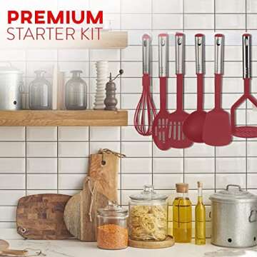 Cooking Utensils Set - 24 Pieces Nylon Kitchen Gadgets, Spatula Set with Stainless Steel Handles - H...
