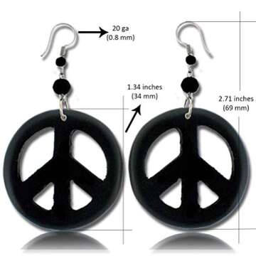 Earth Accessories Peace Sign Dangle Earrings with Organic Wood - Earring Hippie Accessories and Hipp...