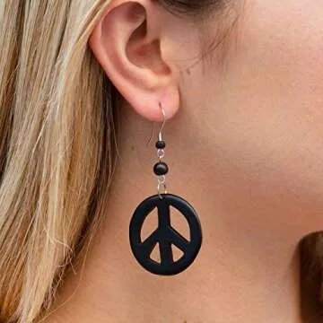 Earth Accessories Peace Sign Dangle Earrings with Organic Wood - Earring Hippie Accessories and Hippie Costume for 60s or 70s