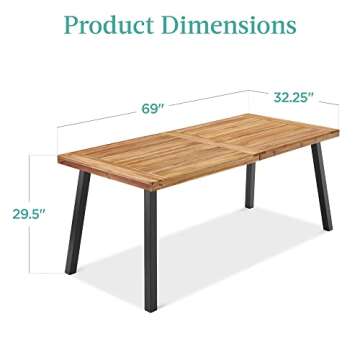 Best Choice Products 6-Person Acacia Wood Dining Table - Natural Style, Indoor/Outdoor Use