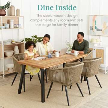 6-Person Acacia Wood Dining Table with Metal Legs