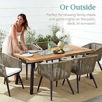 6-Person Acacia Wood Dining Table with Metal Legs