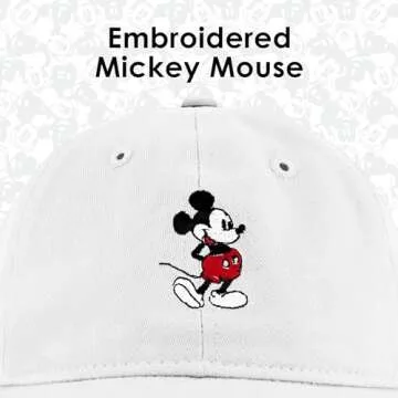Disney Mickey Mouse Embroidered Cotton Adjustable Dad Hat with Curved Brim, White Washed, One Size