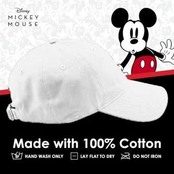 Disney Mickey Mouse Embroidered Cotton Adjustable Dad Hat with Curved Brim, White Washed, One Size