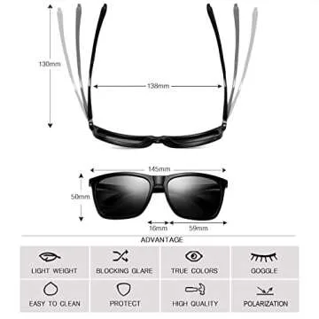 Polarized Sunglasses Men Women Stylish UV Protection Grey Lens