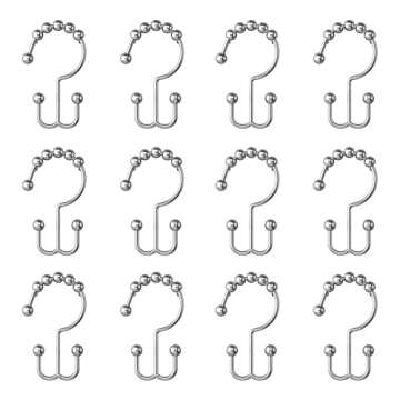 Maytex Shower Curtain Hooks, Shower Curtain Rings, Rust-Resistant Decorative Double Roller Glide Shower Hooks, Shower Rings for Bathroom Shower Rods, Curtains, Liners, Set of 12, Brushed Nickel