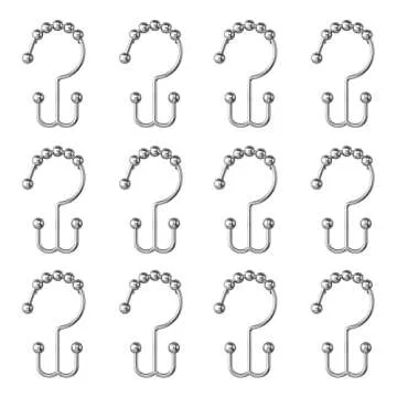 Maytex Shower Curtain Hooks, Shower Curtain Rings, Rust-Resistant Decorative Double Roller Glide Shower Hooks, Shower Rings for Bathroom Shower Rods, Curtains, Liners, Set of 12, Brushed Nickel
