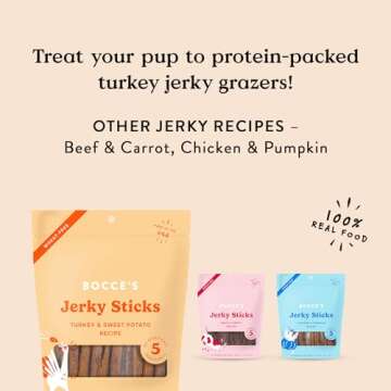 Bocce's Bakery Jerky Stick Dog Treats, Wheat-Free, Made with Limited-Ingredients, Baked in The USA with No Added Salt or Sugar, All-Naural & High-Protein, Turkey & Sweet Potato, 4 oz