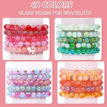 Wuollgess 1700Pcs 8mm Glass Beads for Jewelry Making, 48 Colors Crystal Beads for Bracelet Making Ki...
