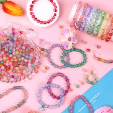 Wuollgess 1700Pcs 8mm Glass Beads for Jewelry Making, 48 Colors Crystal Beads for Bracelet Making Kit Round Beads DIY Craft for Teen Adults, 2 Box