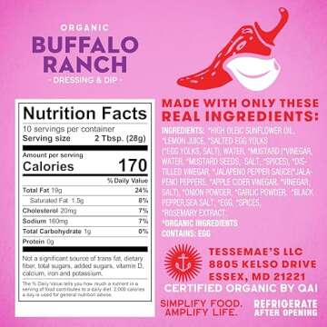 Tessemae's All Natural Salad Dressing - Fresh Flavors for Every Plate (1 pack, Buffalo Ranch Dressing) - Organic Ranch Dressing - Sugar Free Salad Dressing