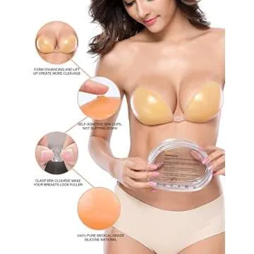 Wingslove Adhesive Bra Reusable Strapless Self Silicone Push-up Invisible Sticky Bras for Backless Dress (Nude,A)