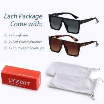 LYZOIT Square Oversized Sunglasses for All UV Protection