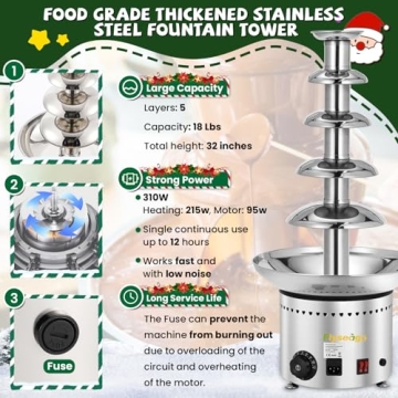 Flyseago 5-Tier Chocolate Fountain 18Lbs Party Essential