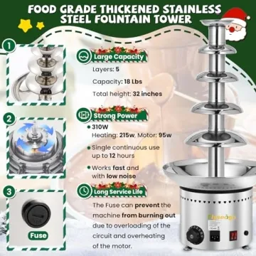 Flyseago 5-Tier Chocolate Fountain 18Lbs Party Essential