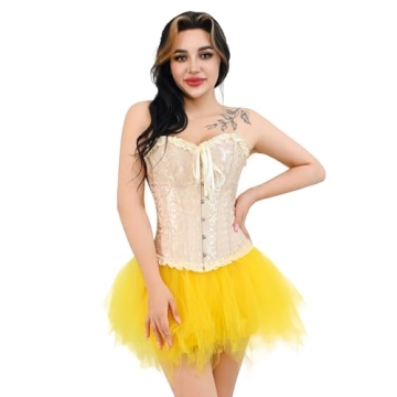 frawirshau Corset Tops for Women: Renaissance Floral Bustier - Adjustable Lace Up Beige Corsets for ...