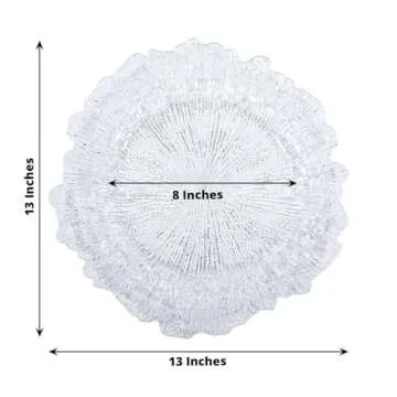 TABLECLOTHSFACTORY 6 Pack 13" Round Clear Acrylic Reef Charger Plates Ruffled Rim Dinner Charger Plates For Weddings Events
