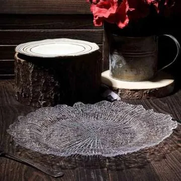 TABLECLOTHSFACTORY 6 Pack 13" Round Clear Acrylic Reef Charger Plates Ruffled Rim Dinner Charger Plates For Weddings Events