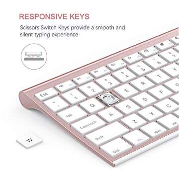 Wireless Keyboard and Mouse, Vssoplor 2.4GHz Rechargeable Keyboard and Mouse Combo with Nano USB Receiver for Windows, Laptop, PC, Notebook, Computer-Rose Gold