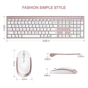 Wireless Keyboard and Mouse, Vssoplor 2.4GHz Rechargeable Keyboard and Mouse Combo with Nano USB Receiver for Windows, Laptop, PC, Notebook, Computer-Rose Gold