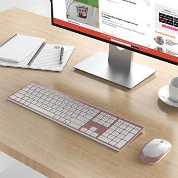Wireless Keyboard and Mouse, Vssoplor 2.4GHz Rechargeable Keyboard and Mouse Combo with Nano USB Receiver for Windows, Laptop, PC, Notebook, Computer-Rose Gold