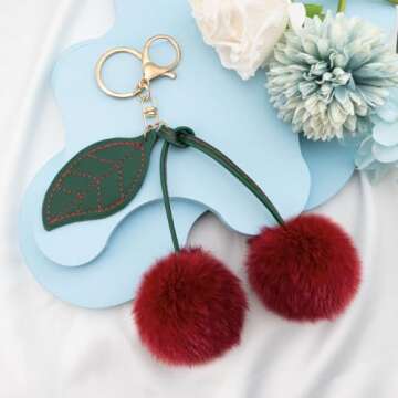 Davrock Cherry Keychain Cherry Accessories Bag Charms for Handbags Car Key Chain Christmas Gifts for Women Cherry Bag Charms Plush Keychain Purse Charms Handbags Pendant for Women Girls