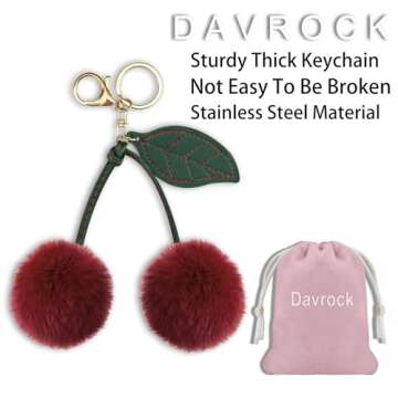 Davrock Cherry Keychain Cherry Accessories Bag Charms for Handbags Car Key Chain Christmas Gifts for Women Cherry Bag Charms Plush Keychain Purse Charms Handbags Pendant for Women Girls