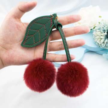 Davrock Cherry Keychain Cherry Accessories Bag Charms for Handbags Car Key Chain Christmas Gifts for Women Cherry Bag Charms Plush Keychain Purse Charms Handbags Pendant for Women Girls