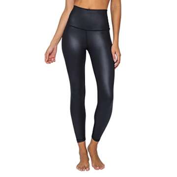 90 Degree By Reflex Womens High Waist High Shine Faux Leather Disco Ankle Leggings - Black Elastic Free Super High Waist - Small
