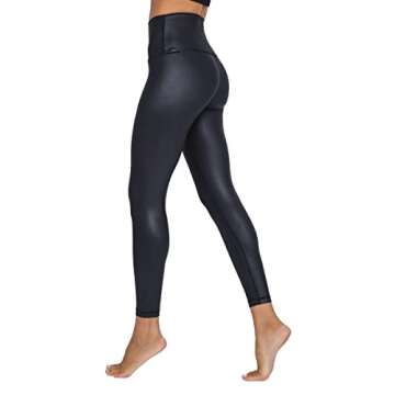 90 Degree By Reflex Womens High Waist High Shine Faux Leather Disco Ankle Leggings - Black Elastic Free Super High Waist - Small