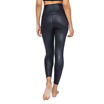 90 Degree By Reflex Womens High Waist High Shine Faux Leather Disco Ankle Leggings - Black Elastic Free Super High Waist - Small