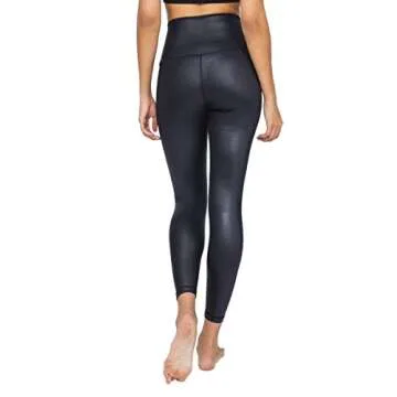 90 Degree By Reflex Womens High Waist High Shine Faux Leather Disco Ankle Leggings - Black Elastic Free Super High Waist - Small