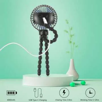 snawowo Mini Handheld Personal Portable Fan, Baby Stroller Fan, Car Seat Fan, USB or Battery Powered, with Flexible Tripod Clip on Student Bed Desk Bike Crib Treadmill Camping Traveling(Black)