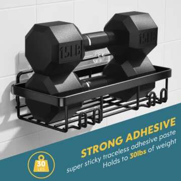 Winproper Shower Caddy, 4 Pack Adhesive Shower Organizer with Soap Holder and Toothbrush Holder,Shower Shelf for Inside Shower with 8 Hooks, SUS 304 Rustproof Stainless Steel Shower Rack-Black