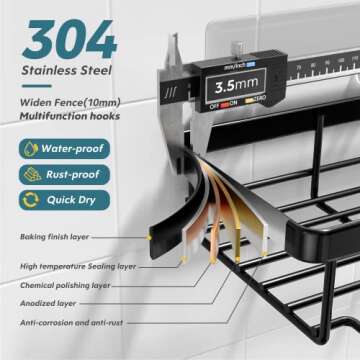 Winproper Shower Caddy, 4 Pack Adhesive Shower Organizer with Soap Holder and Toothbrush Holder,Shower Shelf for Inside Shower with 8 Hooks, SUS 304 Rustproof Stainless Steel Shower Rack-Black